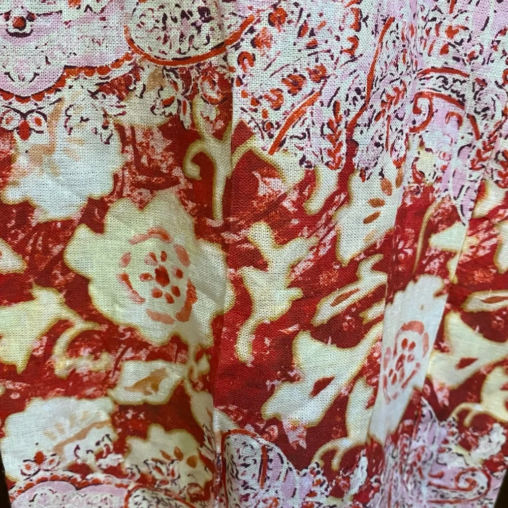 Zara Linen Blend Pants High Waist Wide Leg Pants Pink Paisley Women’s Size Small